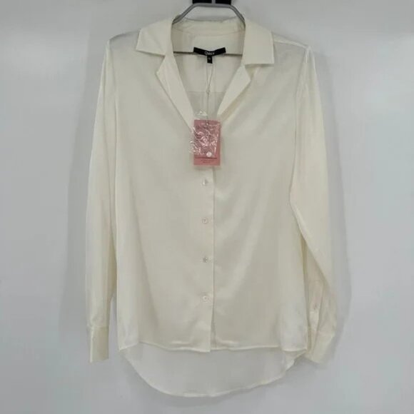 Quince Tops - Quince Ivory Stretch Silk Notch Collar Blouse sz S Long Sleeve Shirt NWT